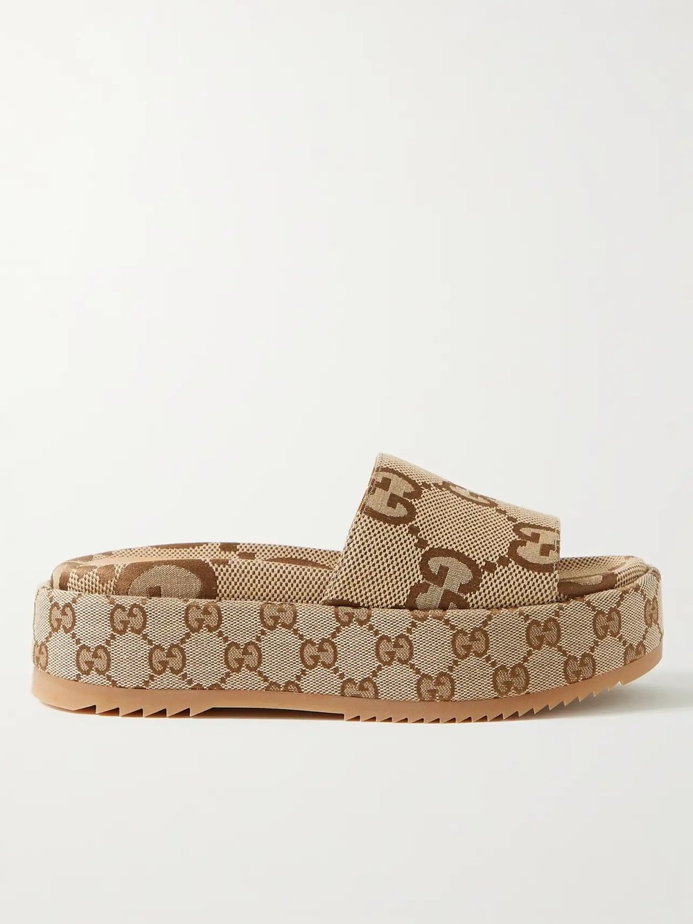 Gucci Angelina Maxi GG Platform Slide Sandals Canvas Size 40 US 10